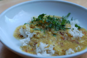 Rice and masoor dal with cilantro
