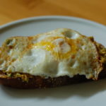 Eggy avocado toast with sambal oelek and Vegemite