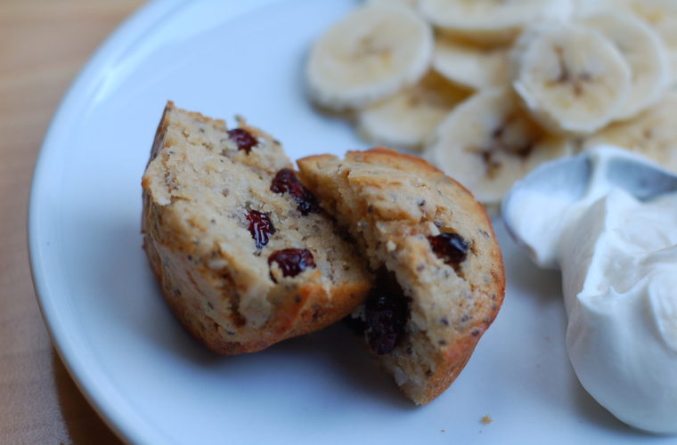 Weekday toaster oven muffins with coconut, chia seeds, and cranberries, plus an Instant Pot yogurt sidebar