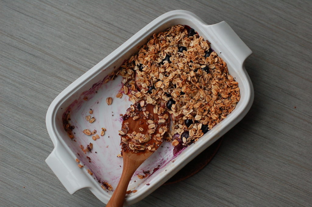 Summer fruit breakfast crumble served