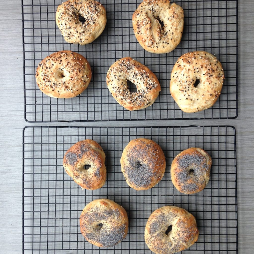 Homemade bagels cooling
