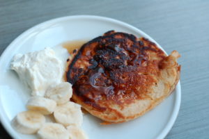 Sourdough oatmeal whole wheat pancake with syrup